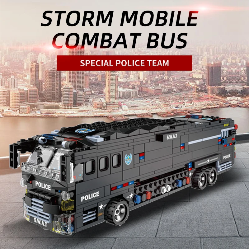 Light Special Forces SWAT Military Vehicle Car Police Station Bus Sets Building Blocks LED Helicopters City Arms Truck Toy