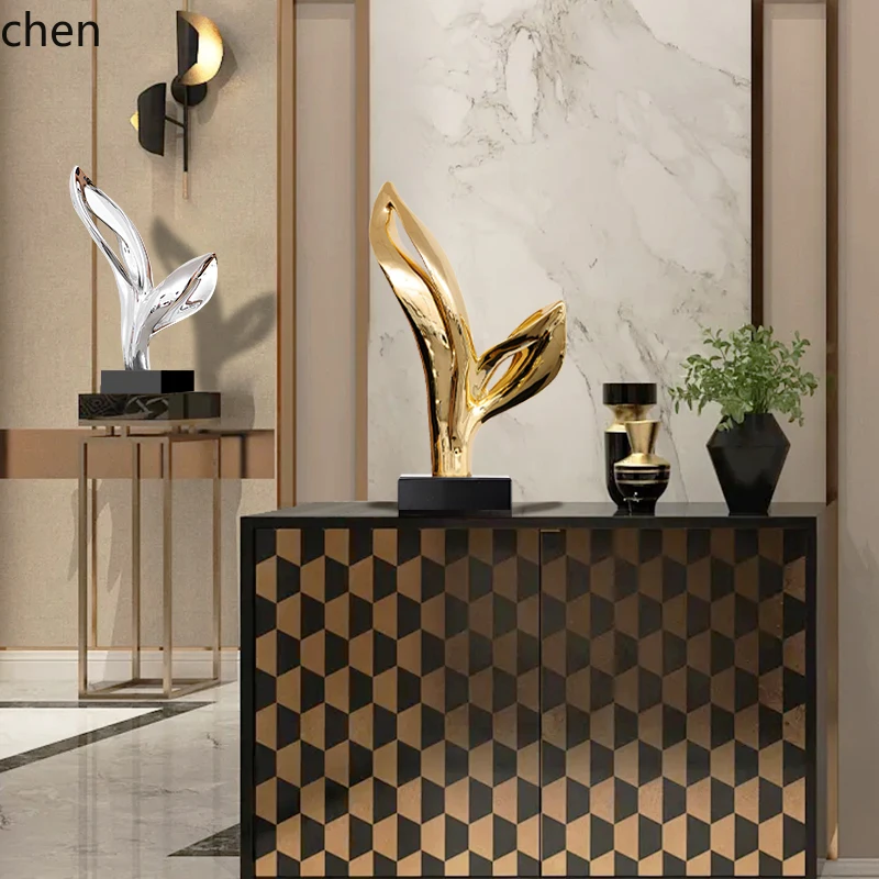 HT Creative Abstract Entrance Tabletop Ornament Hotel Sales Office Lobby Art Sculpture Living Room Modern Light Luxury Crafts