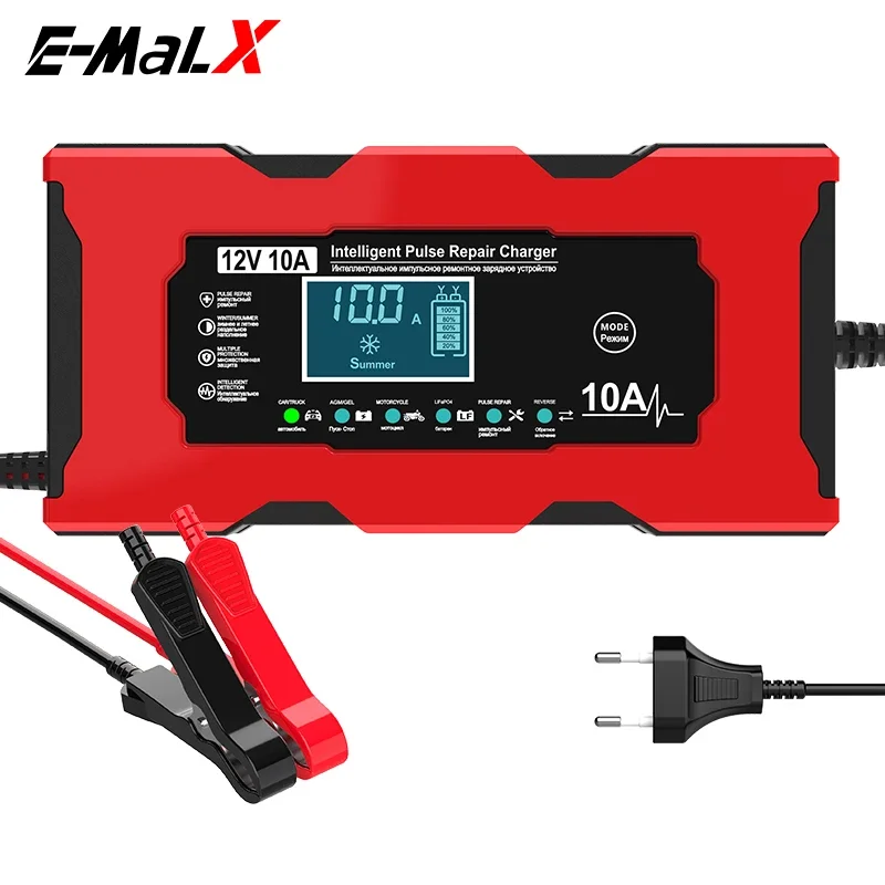 

New Fast 12V 10A Car Battery Charger Touch Screen Pulse Repair Digital LCD Display Smart Charger for Car Motorcycle