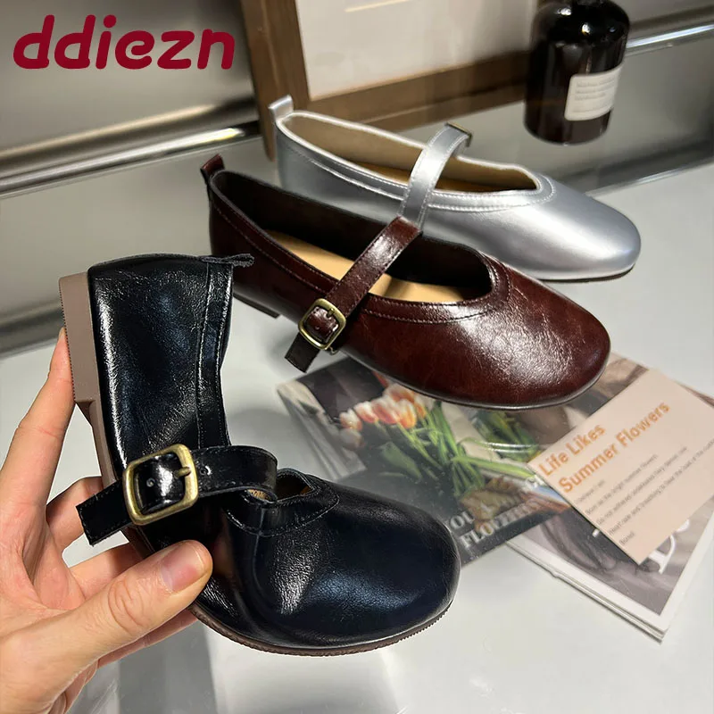 

shoe Fashion Buckle Strap Women Mary Janes Flats Shoes Soft Female Shallow Footwear Round Toe Ladies Ballet Flats Shoes