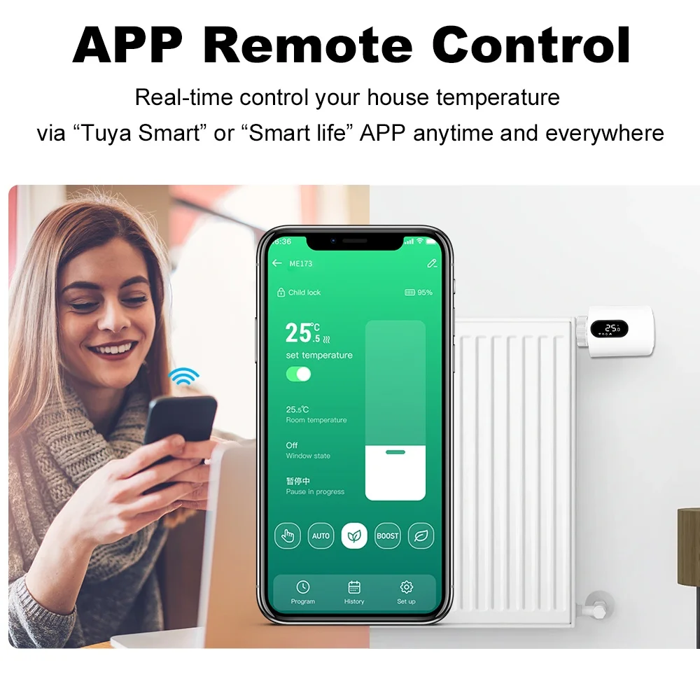Manhot Smart WiFi Thermostat Radiator Valve TRV Programmable APP Remote Temperature Controller Heater Work with Tuya Google Home