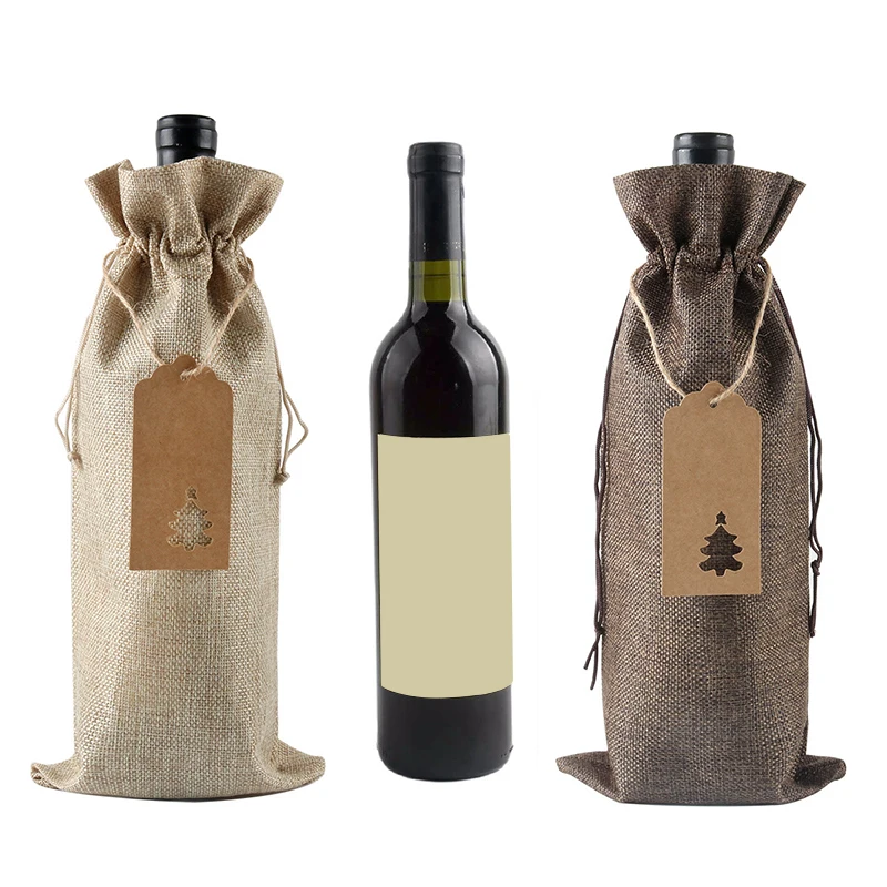 10/12 PcsBurlap Wine Bags Jute Wine Bottle Bags With Drawstrings Reusable Wine Gift Bags With Tags For Party Blind Tasting Birt