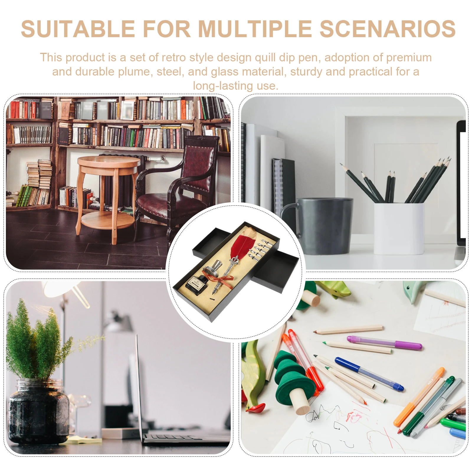 

1 Set Retro Quill Vintage Design Dip Kit For Writing Calligraphy Practice Drawing Office Decoration Gift Student Stationery