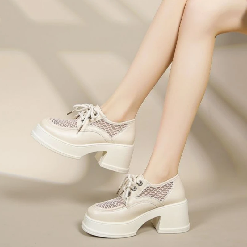 

Women's Breathable Summer Loafers Lightweight Perforated Leather 2026 Fashion Thick Sole Elevator British Trendy Casual Shoes