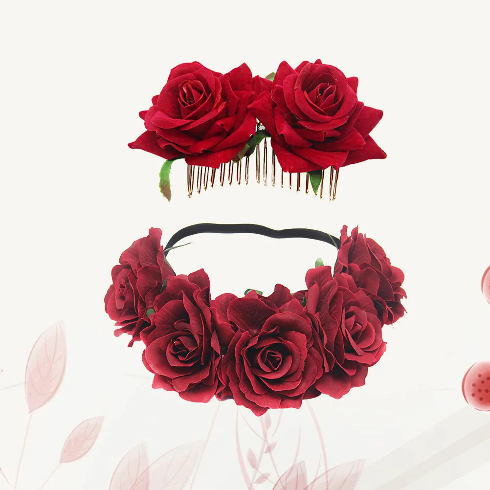 

2Pcs Simulation Rose Headband Elegant Bridal Hair Comb Wedding Party Hair Accessories Flower Headdress for Brides Women