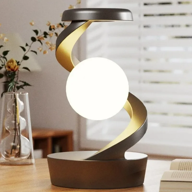 LED Moon Mood Light Suspended Rotating RGB Atmosphere Desk Lamp with Wireless Mobile Charging Bedroom Game Room Decorative Light