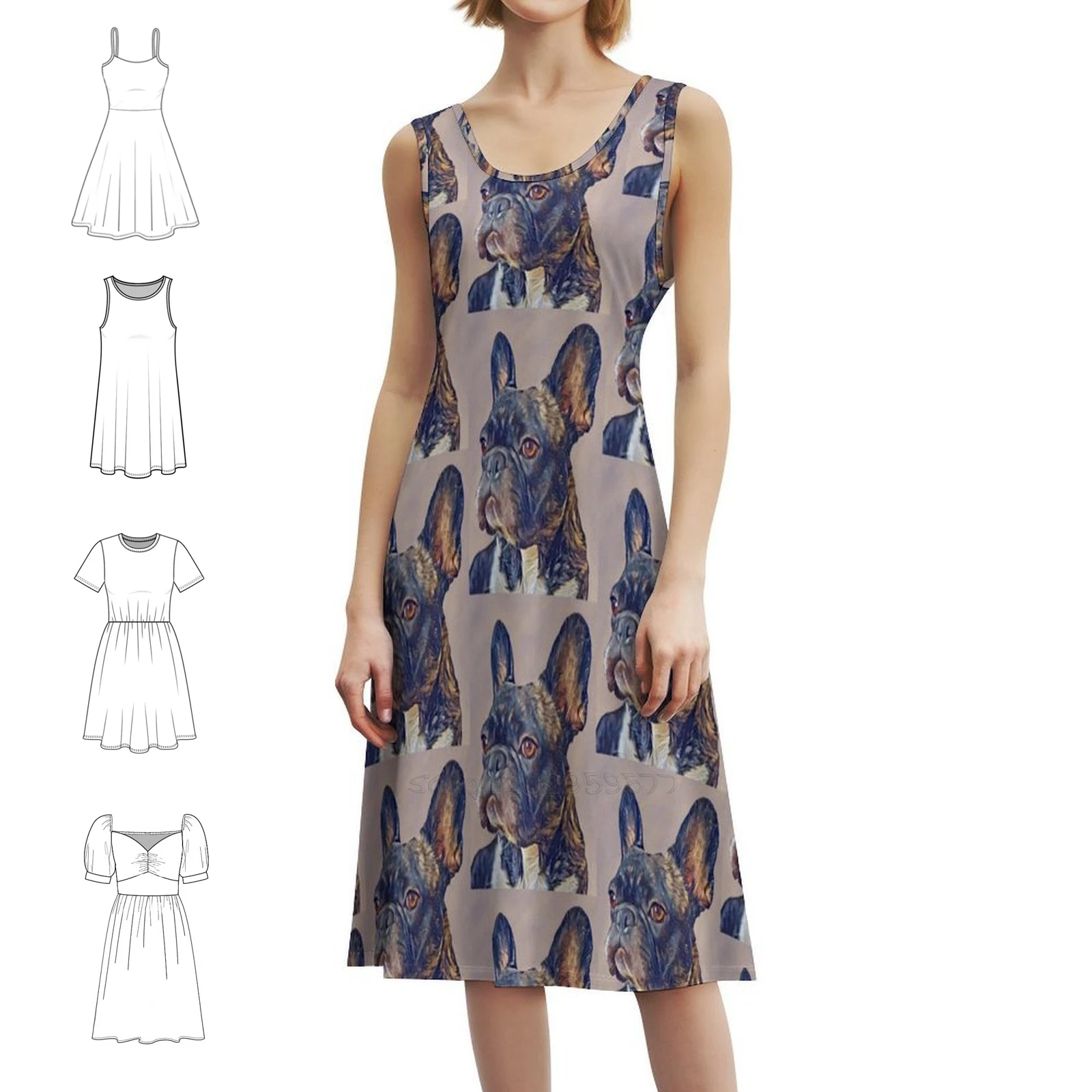 الفرنسية البلدغ الأزهار سموك فستان للنساء الربيع الصيف فستان كاجوال للحزب الكلب الكلاب الحيوانات الأليفة رجل أفضل صديق المرأة #1