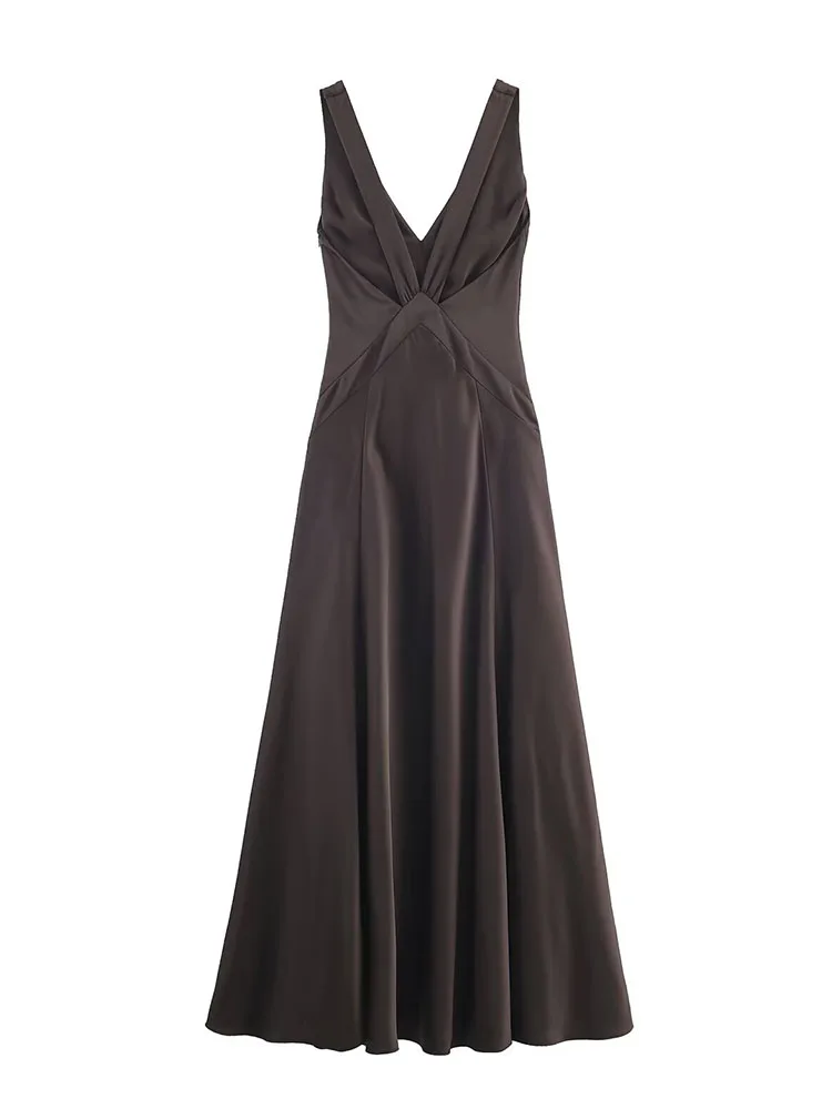 HH Women Fashion Party Evening Dress Summer Solid Zipper Long Dress Woman V-Neck Sleeveless Backless Sexy Slit hem Elegant Dress