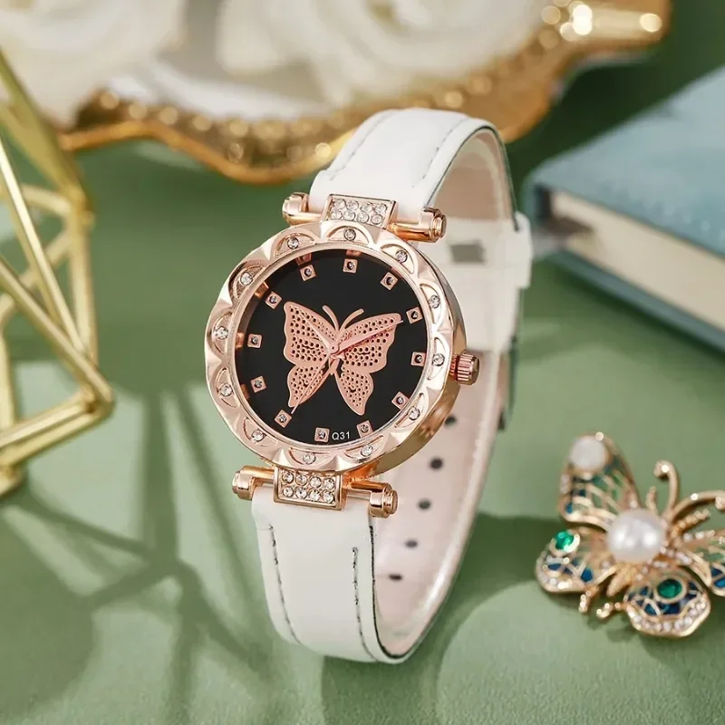 Fashion Luxurious Butterfly Women's Quartz Rhinestone Watches Decoration Ladies Wristwatch Leather Clock Gift Reloj Mujer 시계