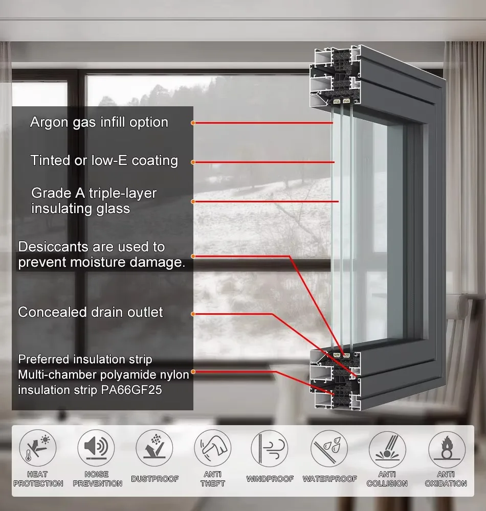 Custom Size Premium Thermal Break Aluminum Folding Window, Panoramic Double Panel Sliding Floor To Ceiling Door For Balcony Home