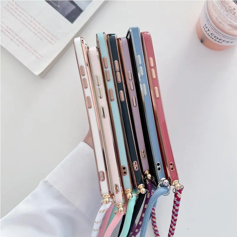 M 23 54 Crossbody Lanyard Strap Plating Case For Samsung Galaxy M23 M22 M32 M11 M14 M42 M31 M30S M33 M53 M51 M52 M54 4G 5G Cover
