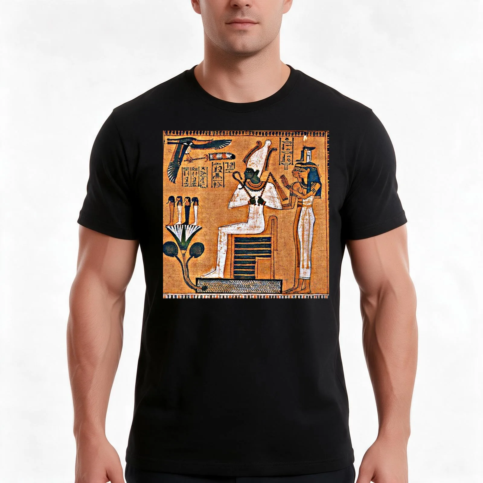 Isis & Osiris - Egyptian Hieroglyphs T-Shirt Summer Casual Cotton Tee Oversized Streetwear Tops Vintage Graphic Print