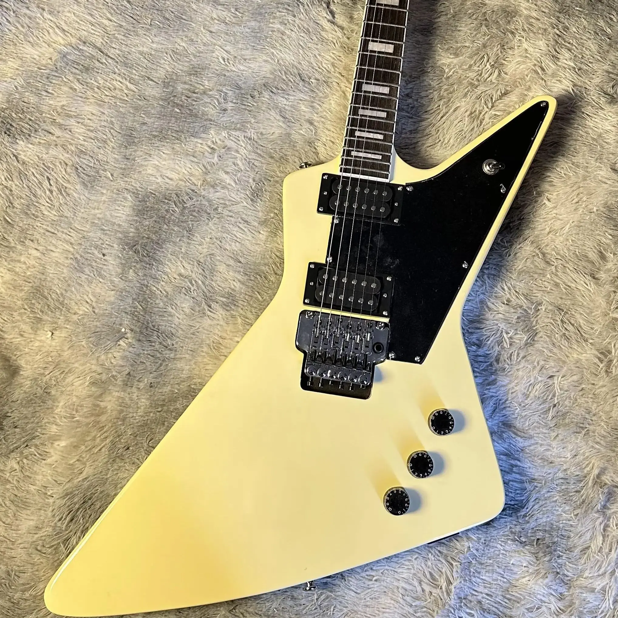 

Cream Yellow Black Line Explorer Electric Guitar Black Fretboard HH Pickups Free Shipping