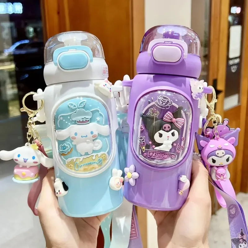 Sanrio 460ml Kawaii Kuromi Thermal Cup Stainless Steels Cinnamoroll My Melody Water Bottle Portable Children Girls Gift