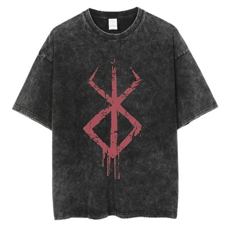 

2024 New Style To Do Old Dark Anime Printed Street High Quality Retro Men's T-shirt Street Tide Round Neck Short Sleeve T-shirt