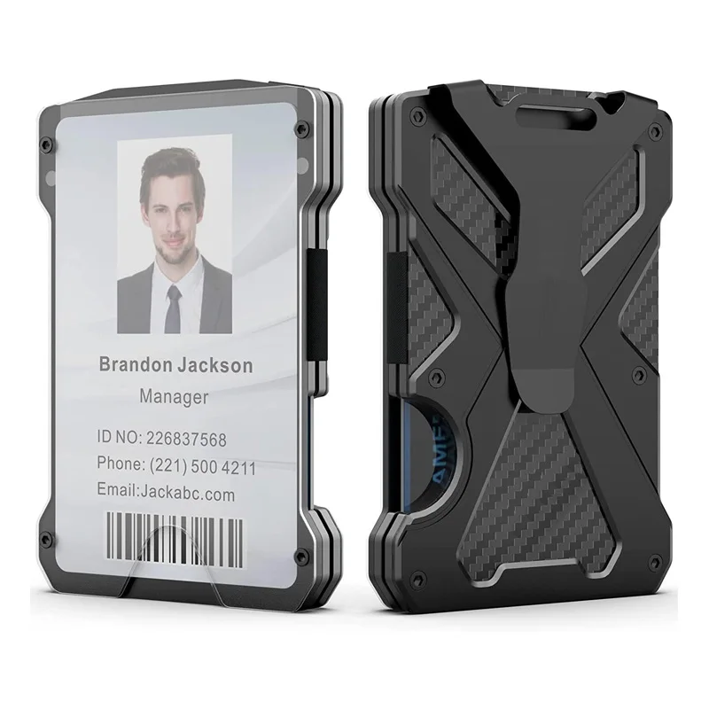 Minimalism Men's Wallet-Ultra-thin aluminum wallet wallet with transparent ID card clip, carbon fiber wallet, RFID shield,