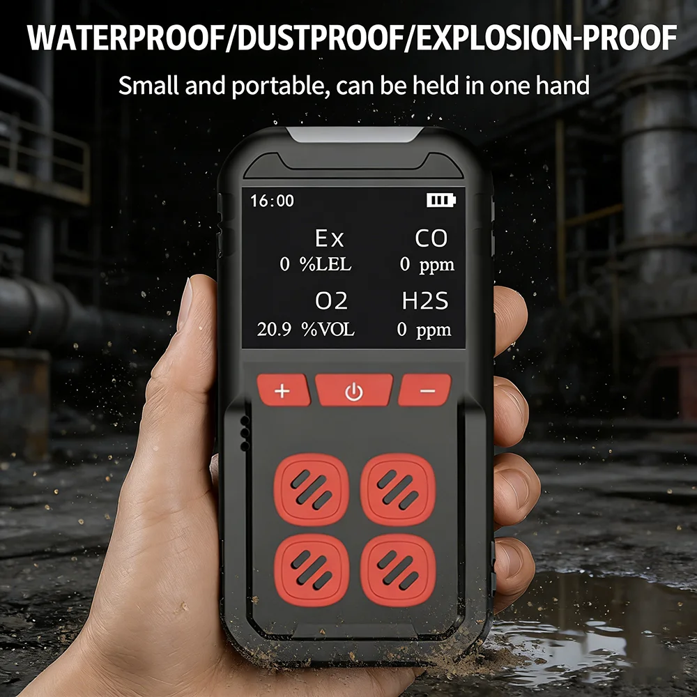 MS02 Gas Detector 4 Gas Monitor(H2S CO LEL O2)Vibration Visual Audible Alarms Long Battery Life Safety Explosion-Proof for Work