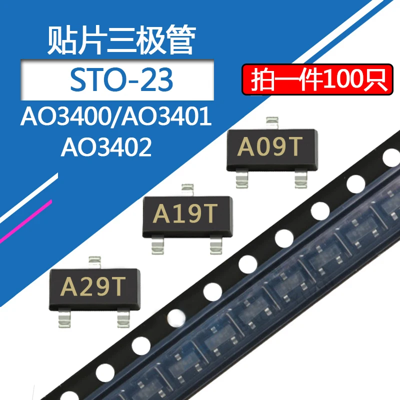 100pcs Smd Ao3400 Ao3401 Ao3402 Sot23 A09t A19t A29t P-channel Mosfet Transistor