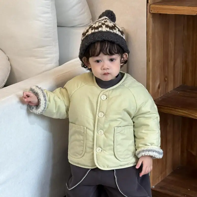

Стеганая куртка для мальчиков, кардиган с длинными рукавами для маленьких девочек, одежда для малышей, новинка зимы 2025 года, детское теплое пальто, бархатное толстое