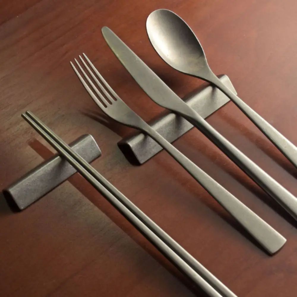 Creative Industrial Style 304 Stainless Steel Chopstick Rest Retro Matte Spoon Rack Triangular Chopstick Holder Dinning Table