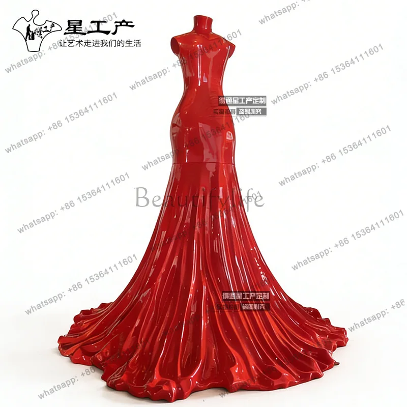 

Shopping mall red dress fiberglass resin art sculpture dress clock in ornament