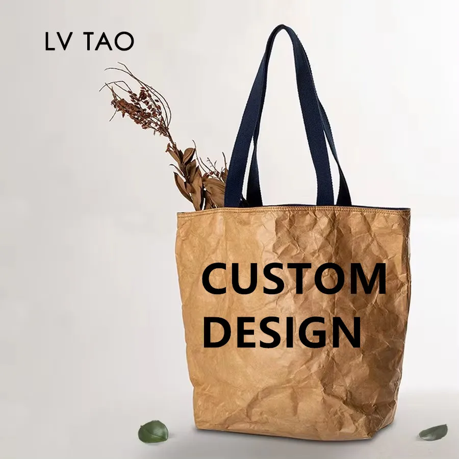 

Custom Logo DuPont Paper Tote Bag Single Shoulder Handbag Elegant Washable Kraft Paper Canvas Shopping Bag TYVEK Waterproof Bag