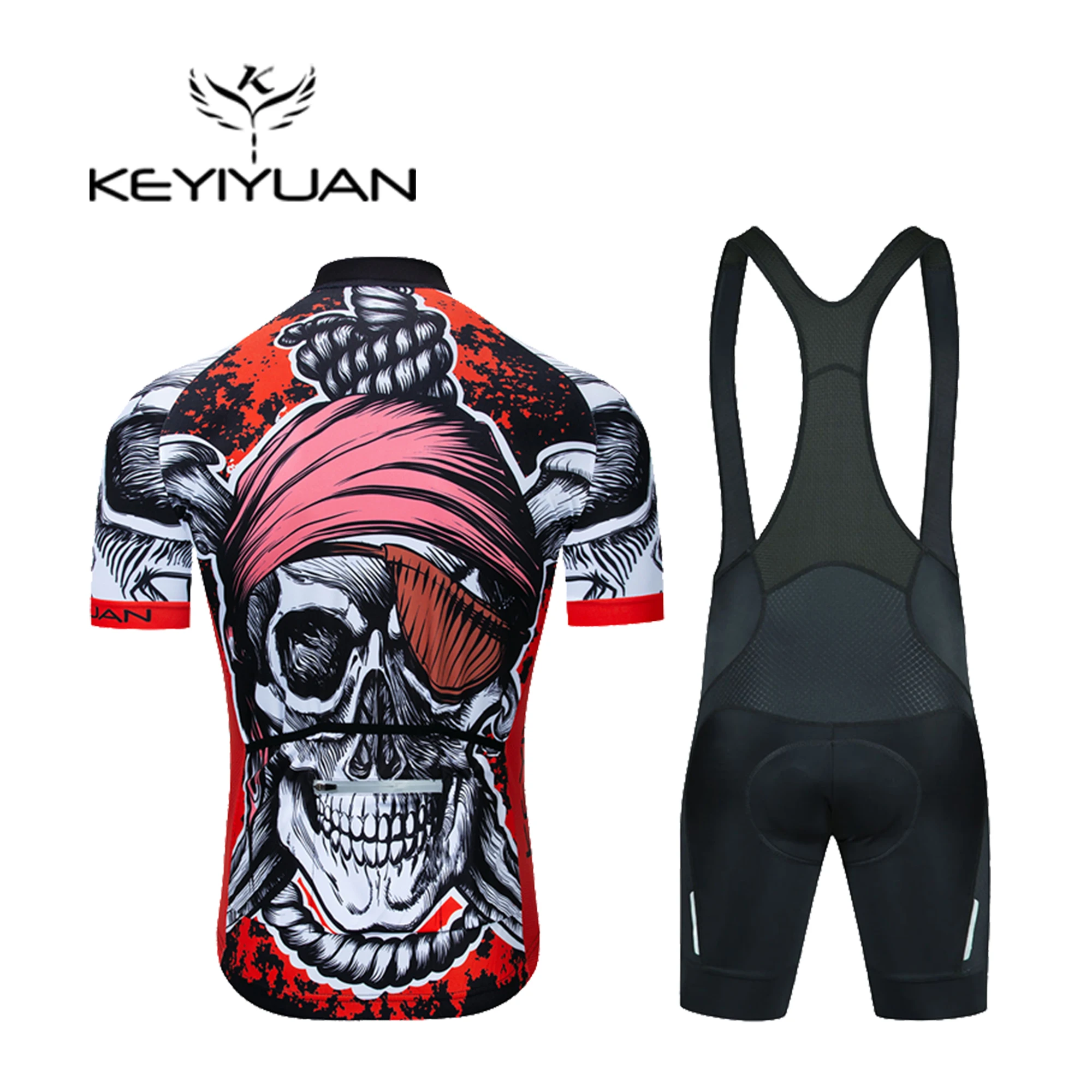 KEYIYUAN Summer Pirate Pattern MTB Quick Dry High Quality Polyester Lycra Cycling Short Sleeve Bib Set KYY018