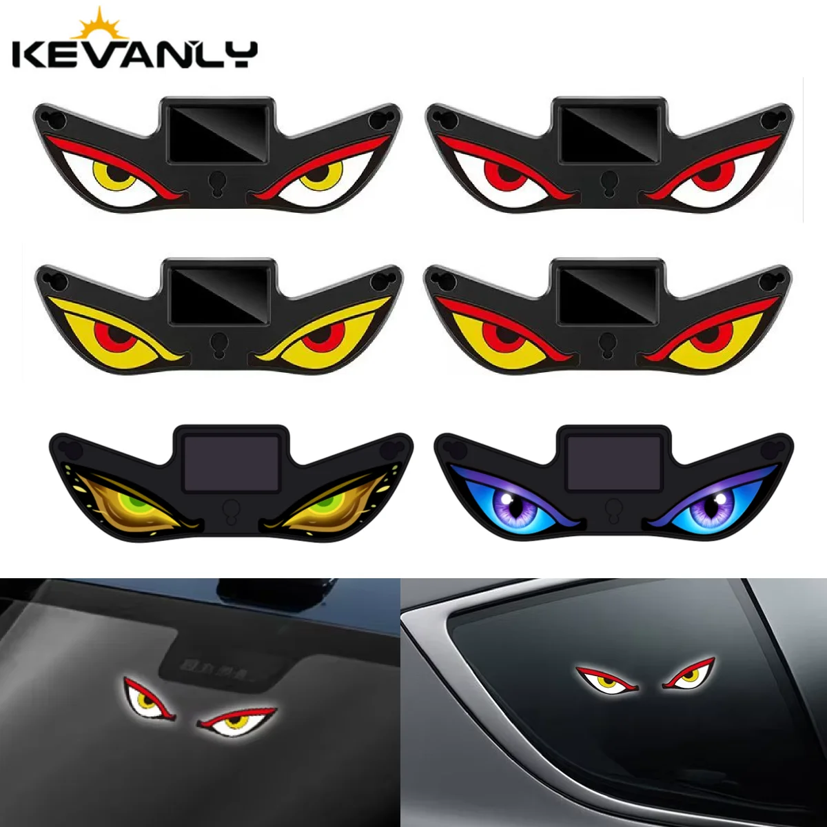Cool DEMON EYE Ambient Light Solar Powered Breathing Neon Light Car Decoration Rear Windshield Atmosphere Lights Car Accessories