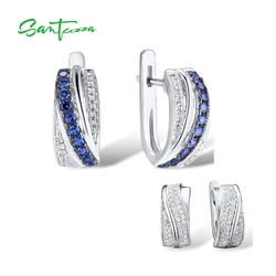 SANTUZZA Silver Earrings For Women 925 Sterling Silver Stud Earrings Blue Nano Cubic Zirconia brincos Elegant Fashion Jewelry