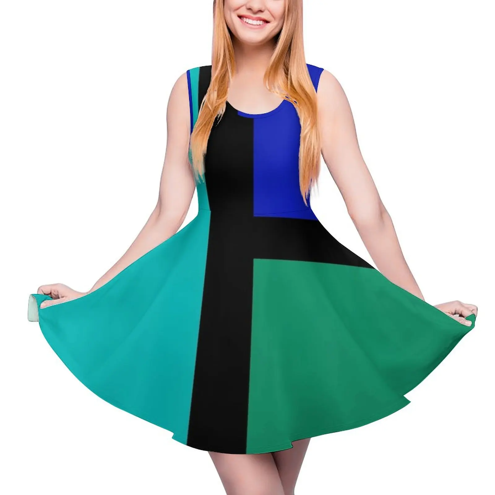 

Blue Mondrian Mod Sleeveless Dress Women"s summer skirt sexy dress