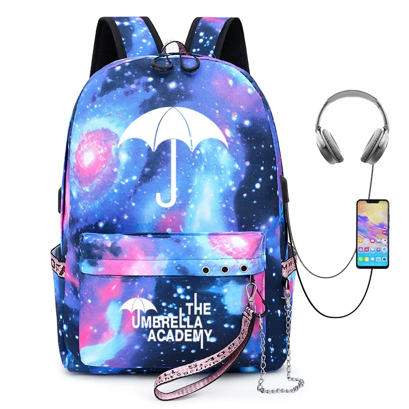 

Classic Popular TV the umbrella academy USB School Bags Unisex Print Oxford Waterproof Notebook multifunction Travel Backpacks