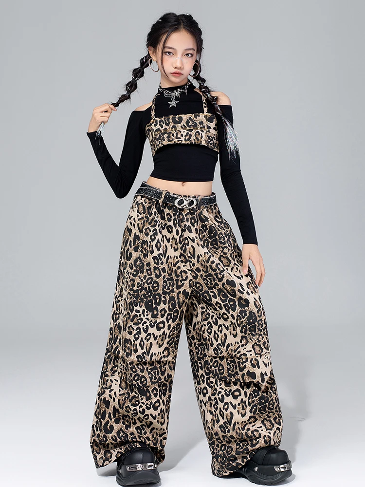 2025 الفتيات ملابس رقص الجاز K-Pop عرض مسرحي الملابس ليوبارد طباعة أداء الزي شفل السراويل موضة الشارع الشهير 4591 #5