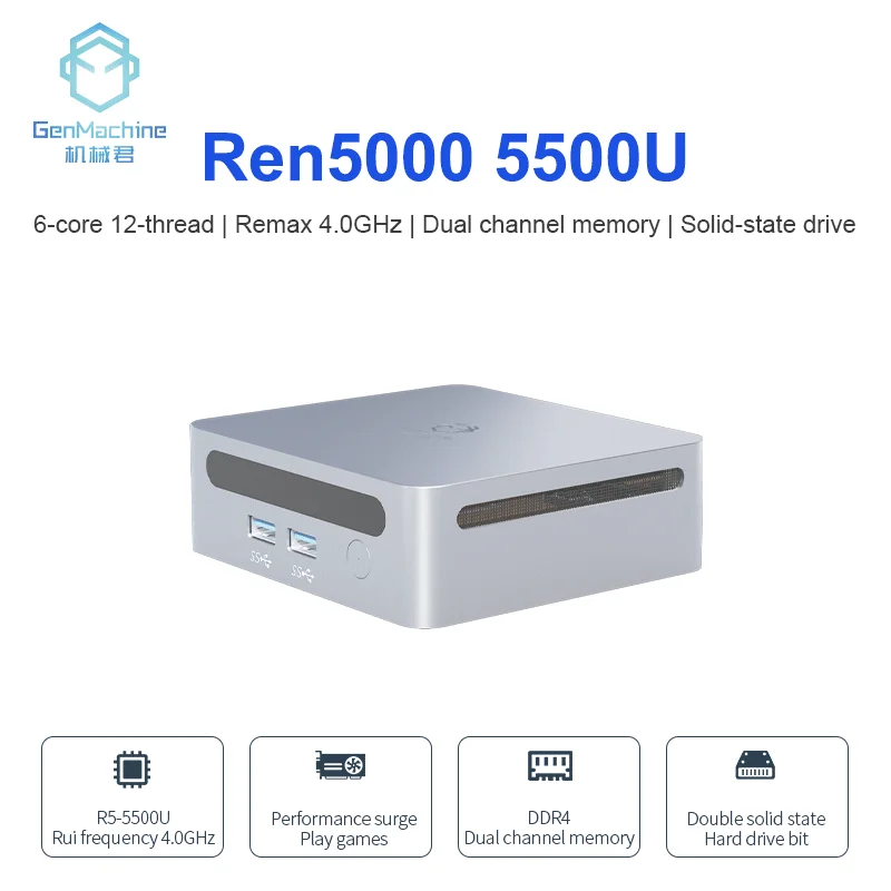 2024 GenMachineใหม่Mini PC Ren5000 5500U AMD Ryzen5 5500U CPU 2.1GHzสูงสุด 4.0GHz Windows 10/11 DDR4 64GB WiFi6 NUC gaming pc