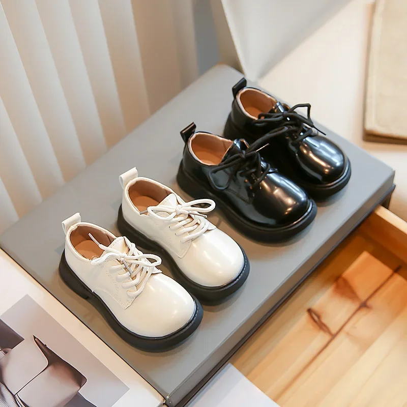 

New Casual Shoes Children boy Comfort Soft Flat Sole Kids Dress Shoes Pure Color Lace Up Anti-slip Uniform Student Shoes