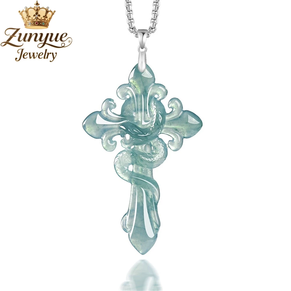 

S925 Серебро Инкрустированный Натуральный Нефритовый Крест Дух Змея Подвеска Роскошное Качество Ювелирных Изделий Модные Ювелирные Изделия Подвески Изысканный Подарок