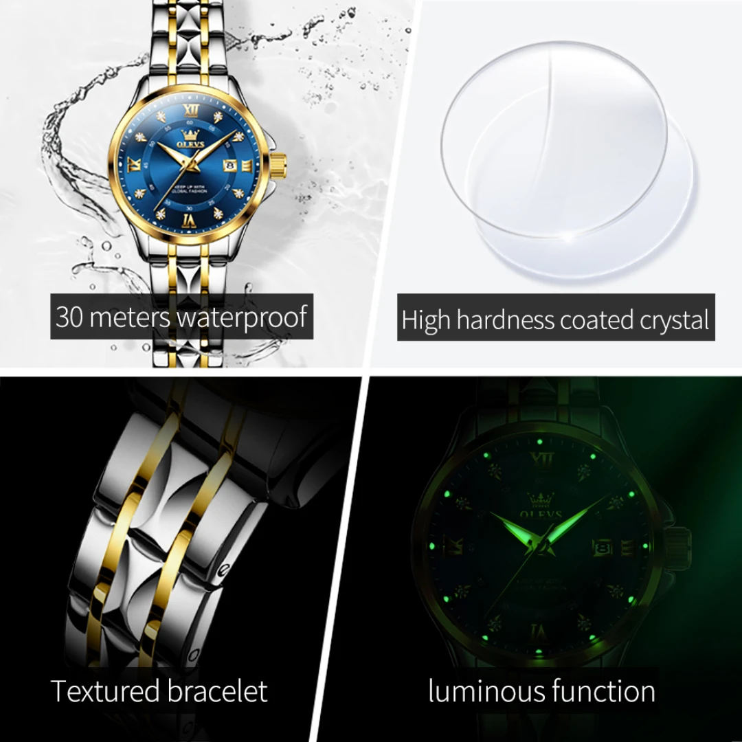 OLEVS 2906 Business Quartz Watch Gift Round-dial Stainless Steel Watchband Wristwatch Calendar