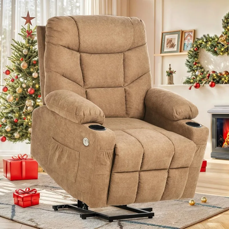 Electric Power Lift Recliner Chair for Elderly, Fabric Recliner Chair with Massage and Heat, Spacious Seat, USB Ports