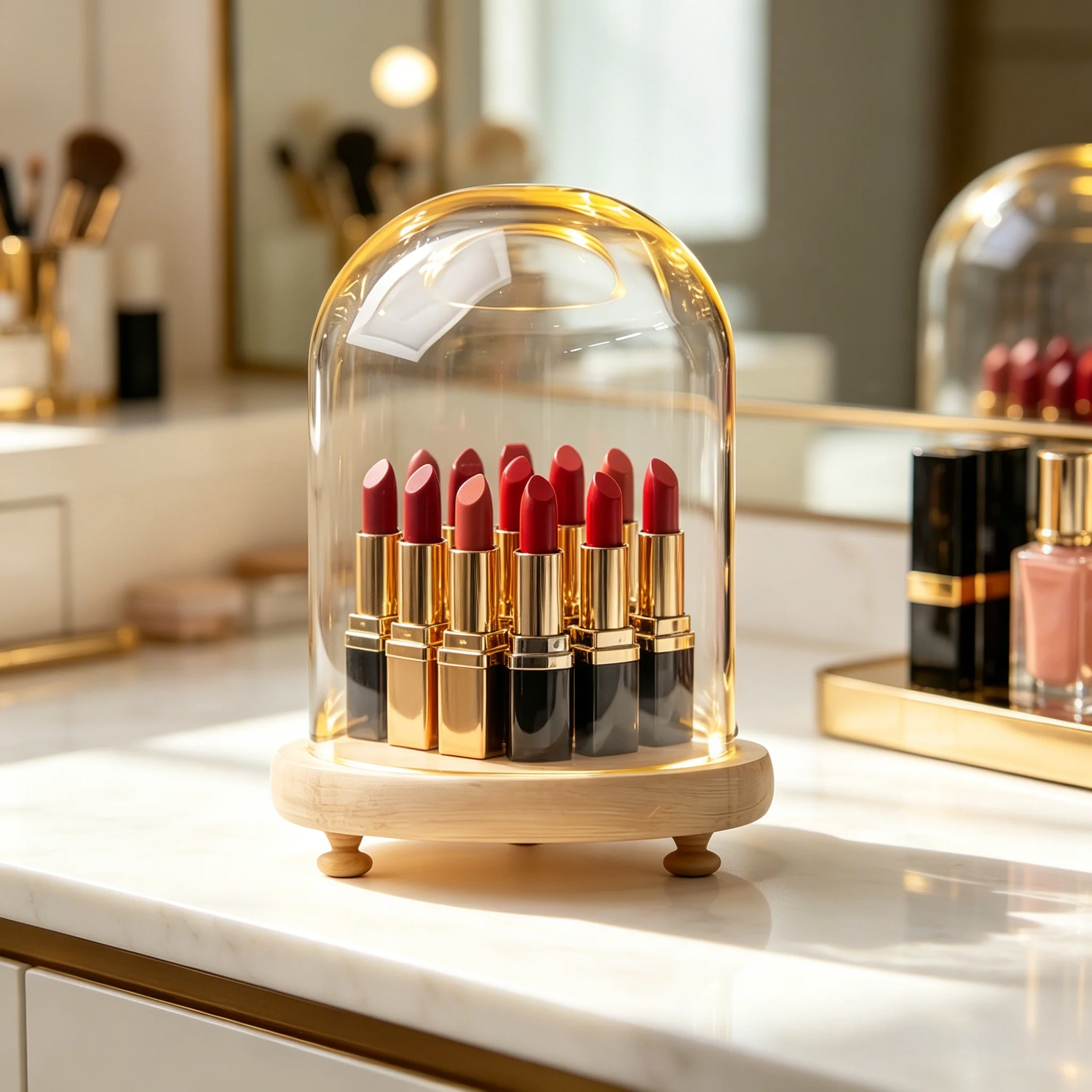 Cylindrical Glass Display Dome DIY Gift Globe with Wooden Base Kids Candy Jewelry Storage Box