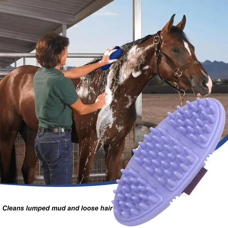 แปรงม้าสําหรับกรูมมิ่งม้าอาบน้ําแปรงทําความสะอาด Horse Care Grooming Scrubber ซักผ้าเครื่องมือนวดพร้อมแถบยืดหยุ่น