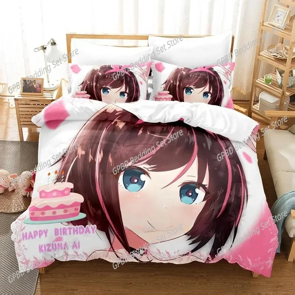 

3d Print Anime Kawaii Girls Kizuna AI Comfortable Duvet Cover Pillowcase Bedding Set Children Bedroom Decoration Home Textile