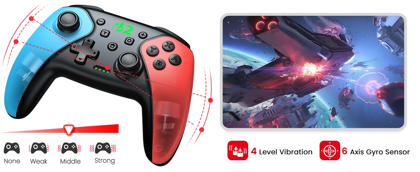 Dinofire Wireless Bluetooth RGB Controller for Nintendo Switch/Switch OLED/Lite Mobile Wired PC Gamepad Multi-Function Joystick