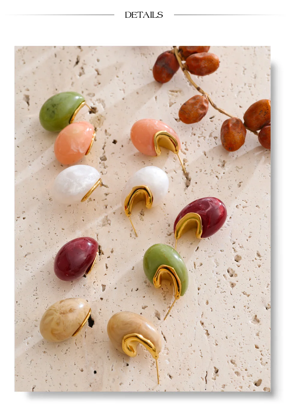 Yhpup Mehrfarbige Fröhliche Bonbon-Acrylharz-Tropfenohrringe Trendiger Edelstahl Goldener Sommer-Modeschmuck – Detail 7
