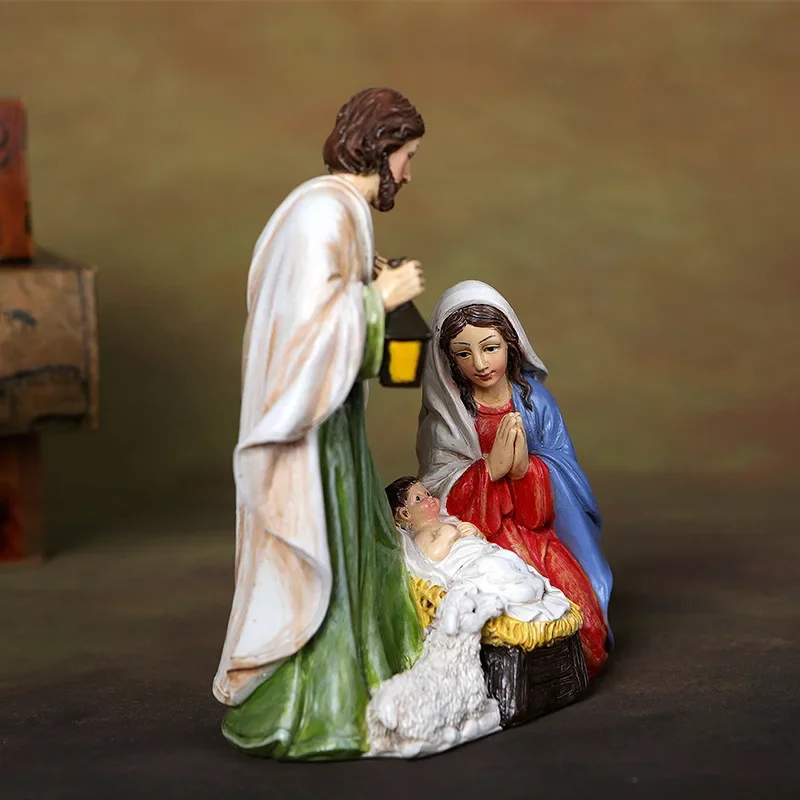 New 2025 Religious Jesus Birth Horse Trough Set Ornament Holy Family Sheep Combination Christmas Gift Home Festival Gift