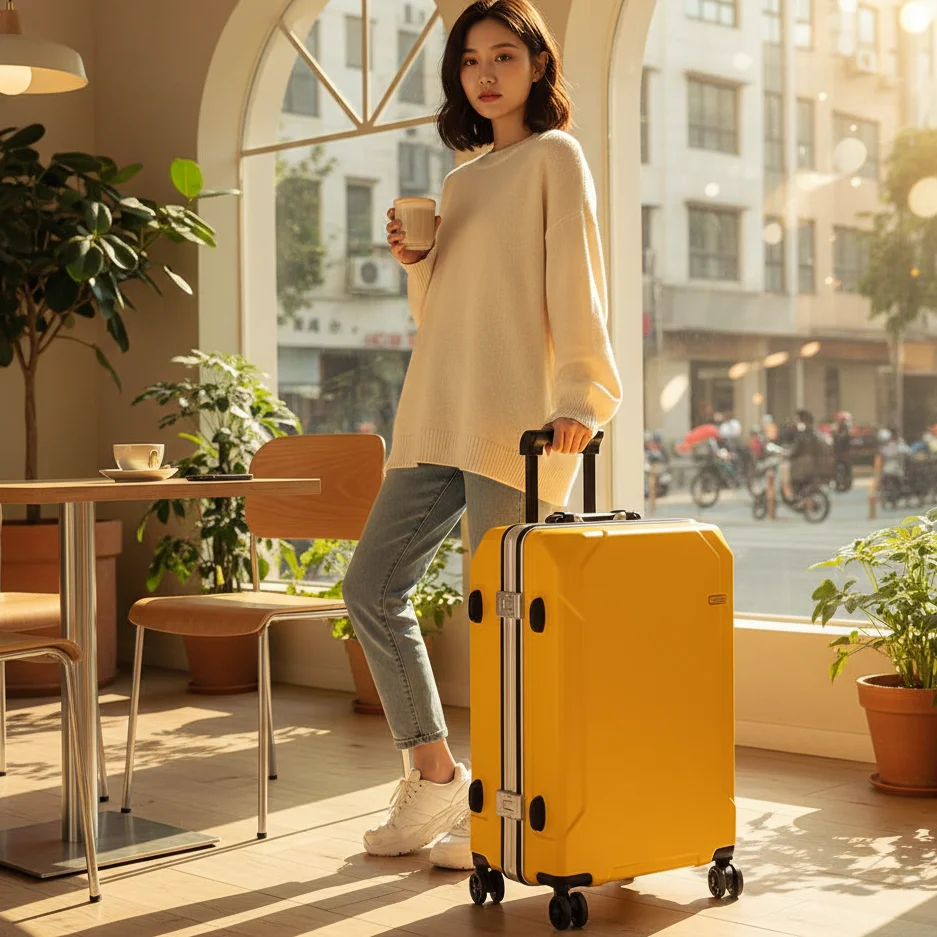 

Aluminum Frame Luggage 20/22/24/26 inch, Spinner Trolley Case with Lock, Large Capacity Travel Suitcase for Men & Women