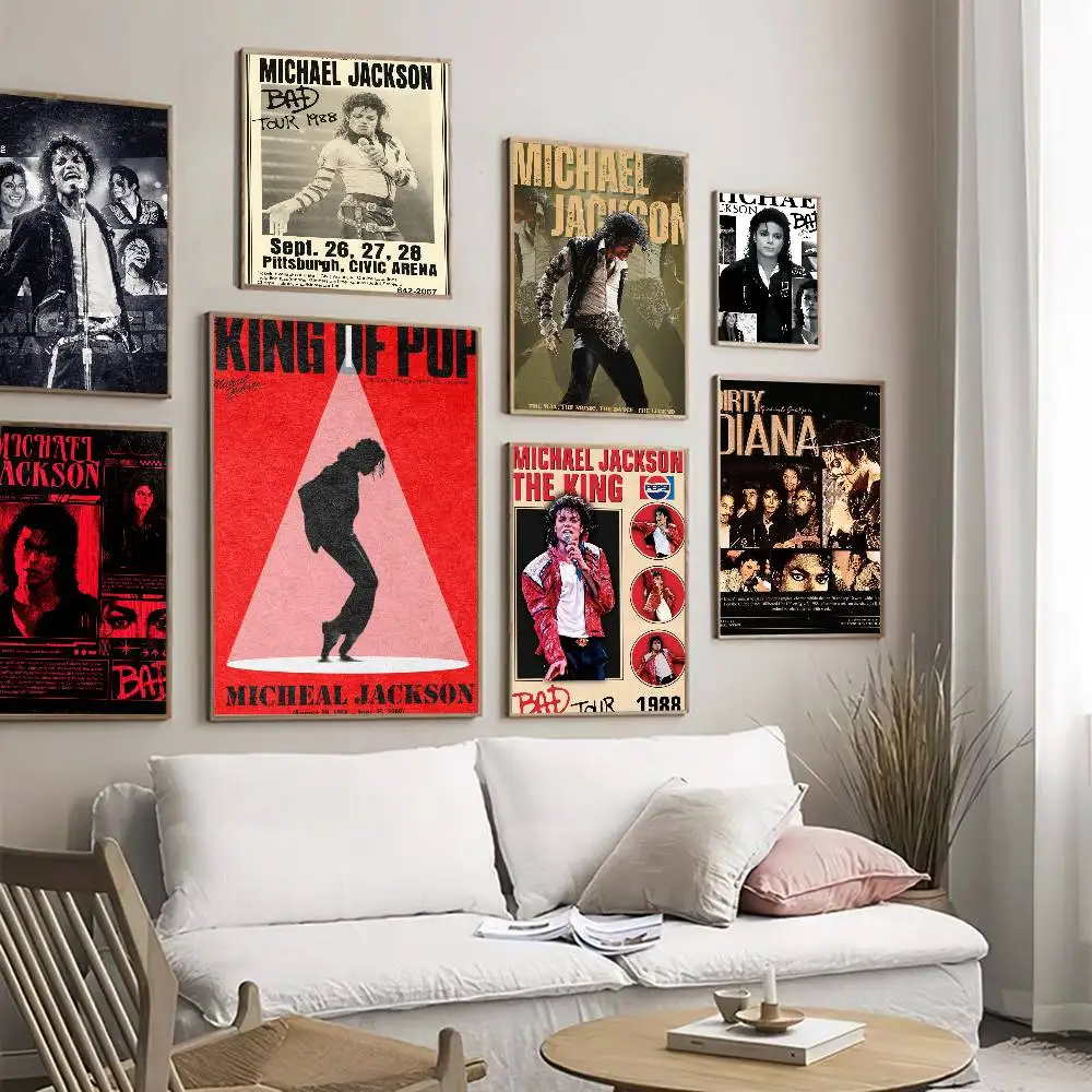 80s Pop Singer M-Michael Jackson  Movie Sticky Posters Retro Kraft Paper Sticker DIY Room Bar Cafe Aesthetic Art Wall Painting