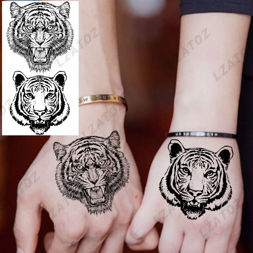 Black Wolf Animal Temporary Tattoos For Men Adults Lion Tiger Fake Tatoos Finger Small Waterproof Tattoo Sticker