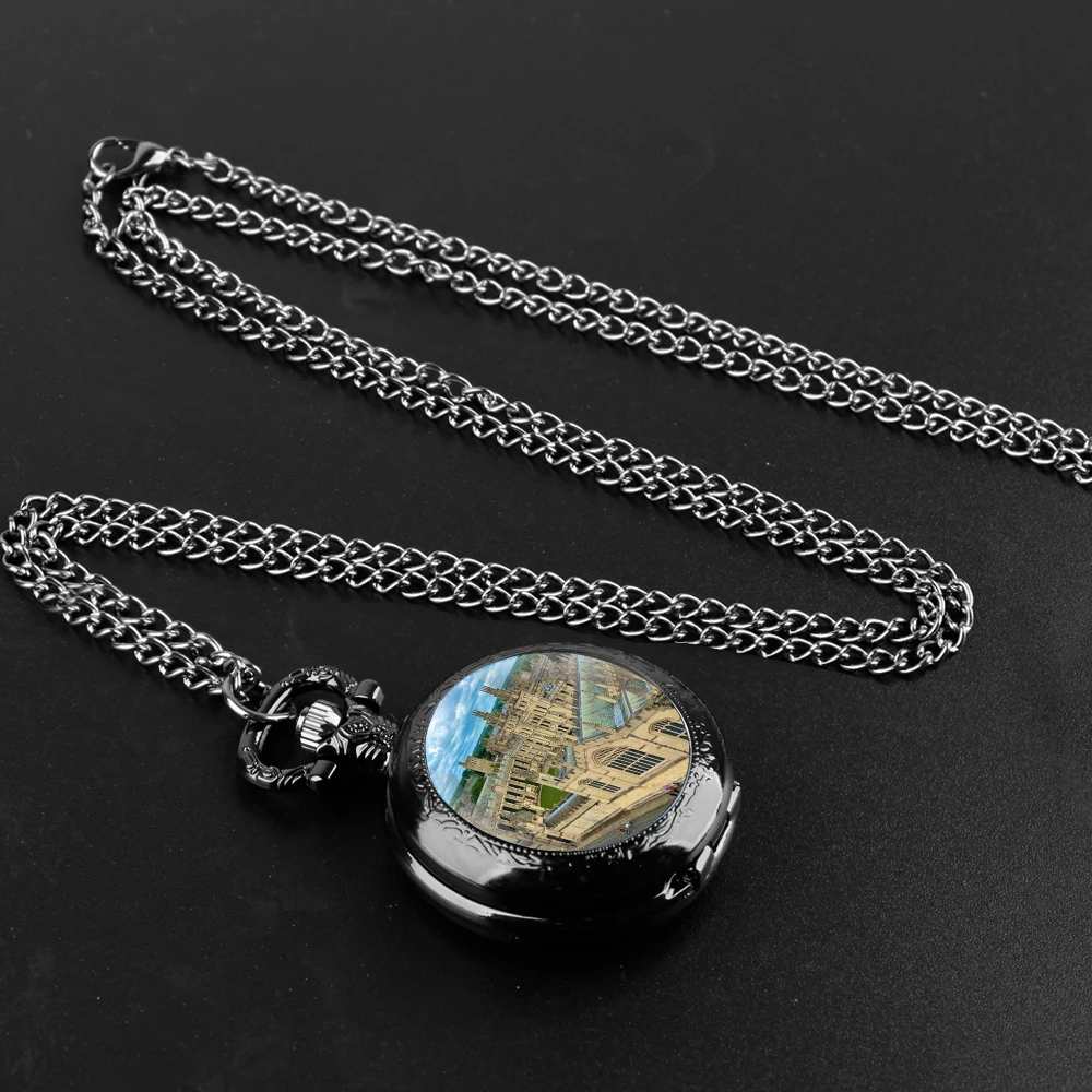 University of Oxford Architecture Quartz Pocket Watch with Chain Necklace Vintage Souvenir Gifts Clock Chain Mens Women