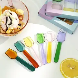 Color Glass Spoon Dessert Ice Cream Salad Handled Spoon Coffee Soup Stirring Spoon High boric acid heat and cold resistanc