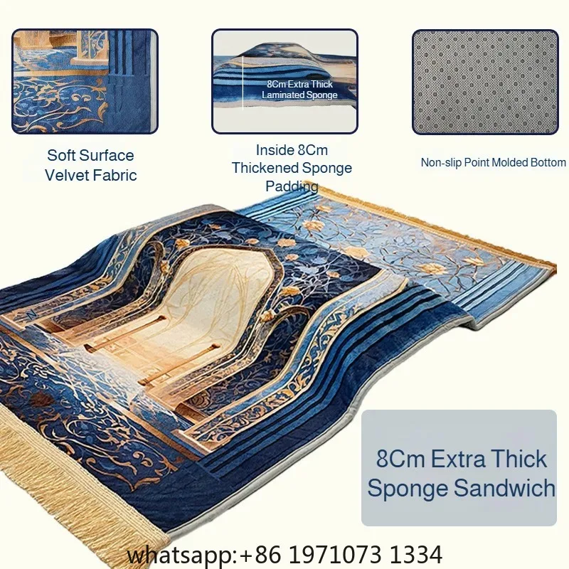 Home Living Room Carpet 8cm Thickened Printed Carpet Non-Slip Comfortable Lengthened Knee Pad Prayer Mat for Islam&Christianity