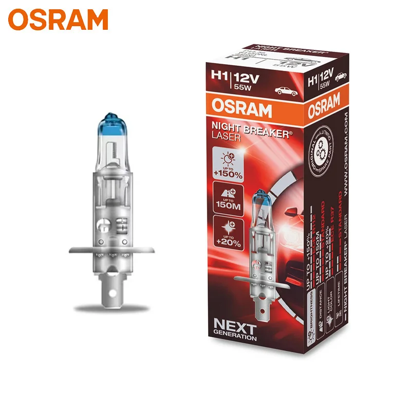 

Лазерная галогенная лампа OSRAM Night Breaker H1 12 В 55 Вт + 150% яркий свет Мощная автоматическая противотуманная лампа следующего поколения 64150NL 1X